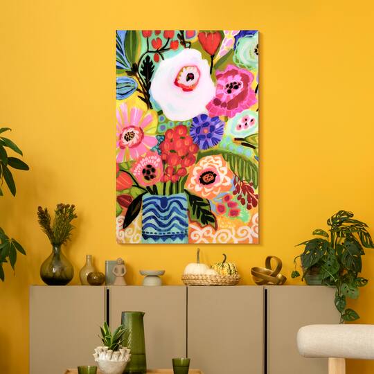 Empire Art Direct 32" x 48" Fresh Flowers in Vase II Frameless Free Floating Tempered Glass Wall Art